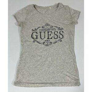 Guess Gray Diamond Logo Graphic Short Sleeve Y2K Baby Tee T-Shirt Top Size S 🩶